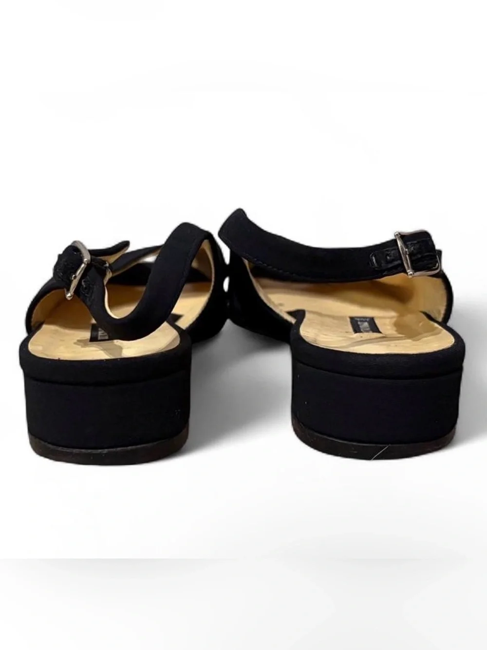 Bruno Magli Black Nylon Ballet Flats Peep Toe Adjustable Strap Slingback Sz 7